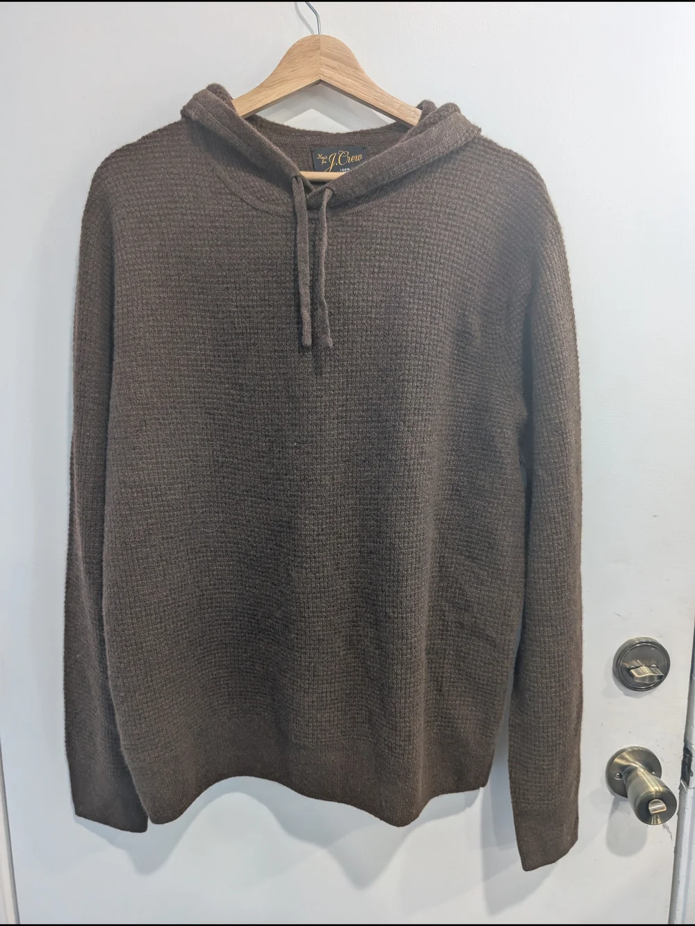 J. Crew New Men's Cashmere Waffle-knit Hooded Sweater Chocolate Brown Size Large
